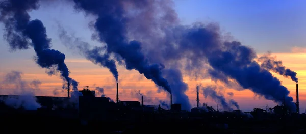 Pollution Fumée Plan Facteurs Dans Air Avec Ciel Mauvais Pour — Photo