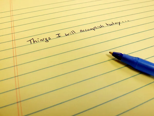 Note Paper Things Accomplish Today Written Notebook Blue Pen Setting — Stock Photo, Image