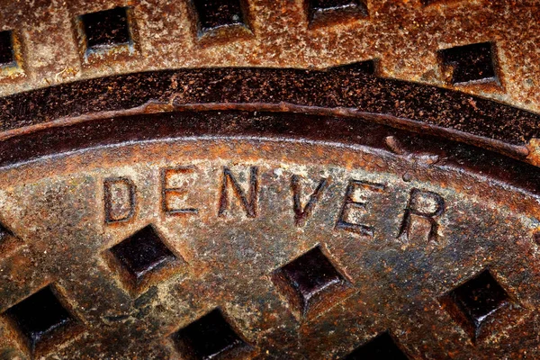 Denver Plat Seal Man Hole Manhole Manhole Cover Iron Metal — стоковое фото