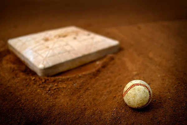 Old Leather Baseball Dirt Field Home Plate Base — Foto Stock