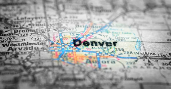 Viajar Para Locais Mapa Visualizações Destinos Papel Denver Colorado — Fotografia de Stock