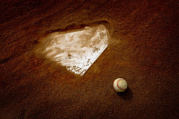 Old Leather Baseball Dirt Field Home Plate Base — Fotografia de Stock