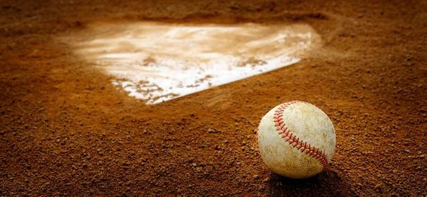 Old Leather Baseball Dirt Field Home Plate Base — Fotografia de Stock