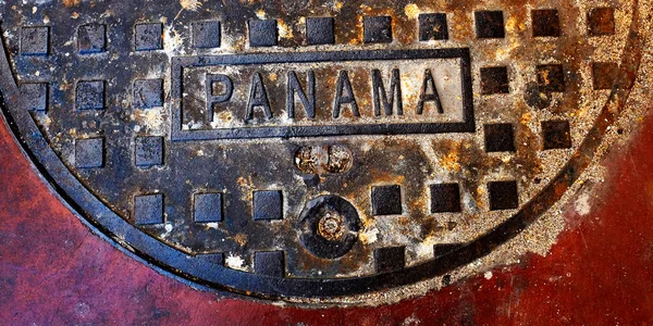 Detail Panama Sign Man Hole Cover Iron Metal Colorful Country — ストック写真