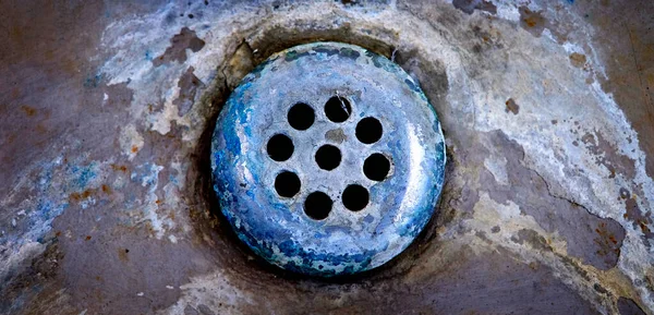 Old Worn Drain Sink Tub Mineral Deposits Stains Holes — Photo