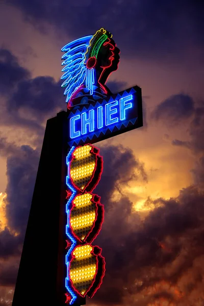 Chief Theater Sign Pocatello Idaho Glowing Neon Light Night — Stock Photo, Image