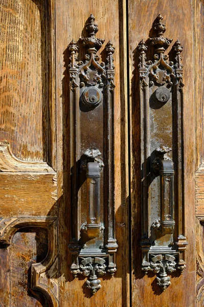 Dettaglio Antiche Maniglie Porte Antiche Vecchie Porte Legno Usurate — Foto Stock