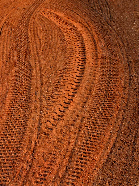 Several Tire Tracks Soft Brown Dirt Driving Ground — Stock Photo, Image