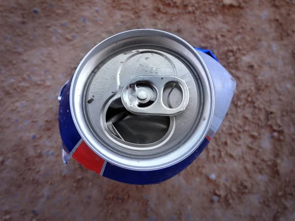 Crushed Can Ground Dirst Trash Litter — Stock Photo, Image