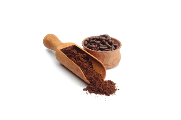 Ground coffee and coffee beans — Stock Photo, Image