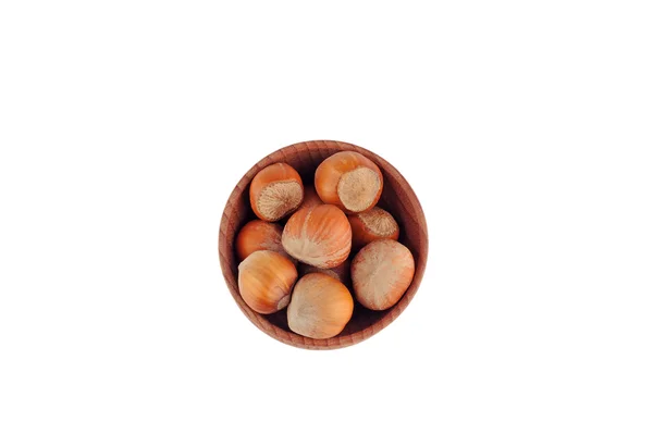 Huzelnuts in a wooden bowl — Stock Photo, Image