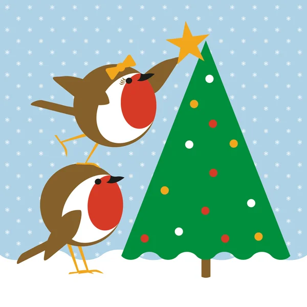 Robins árvore de Natal — Vetor de Stock