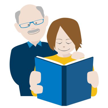 grandfather and grandson enjoying reading a book together. EPS file available