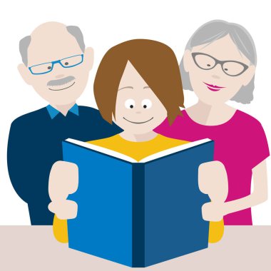 grandparents and grandson enjoying reading a book together. EPS file available