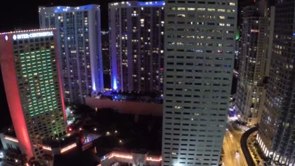 Night aerial footage of Downtown Miami — Stock Video
