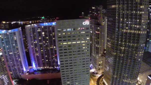 Night aerial footage of Downtown Miami — Stock Video