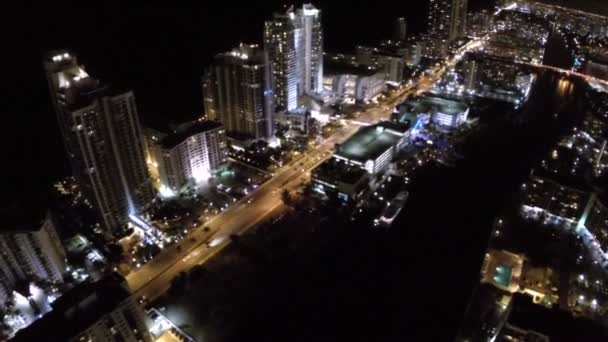 Night Aerial of A1A in Hollywood Beach Florida — Stock Video