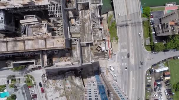 Aerial bangunan konstruksi flyover — Stok Video