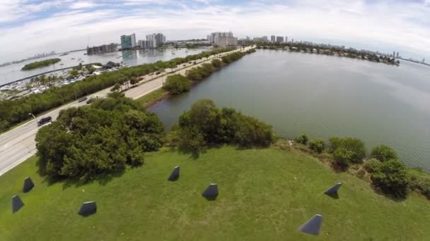 Aerial video JFK Causeway Miami — Stock Video