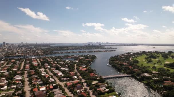 Panorama Aereo Miami Beach Vista Sulla Baia Sul Lungomare Case — Video Stock