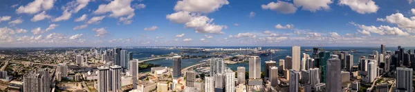 Flyg Drönare Panorama Foto Downtown Miami Och Brickell Med Utsikt — Stockfoto