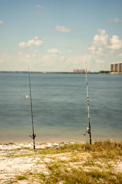 Fishing poles in the sand