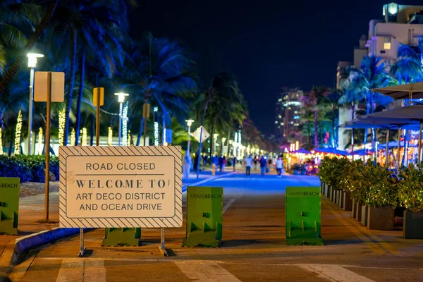 Miami Beach Usa October 2021 Night Photo Entrance Sign Ocean — Stock Photo, Image