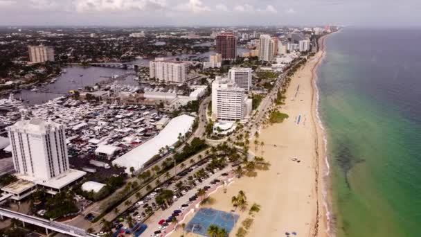 Filmati Aerei Fort Lauderdale Spiaggia Barche — Video Stock