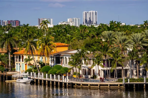 Fort Lauderdale Usa Octubre 2021 Foto Aérea Mansiones Lujo Frente — Foto de Stock