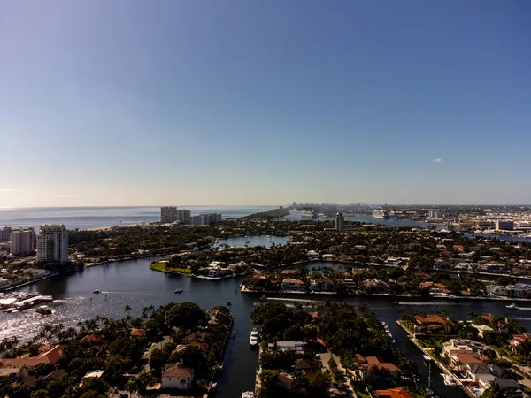 Luftaufnahme Mit Drohne Fort Lauderdale Beach Wohninseln Mit Villen Wasser — Stockfoto