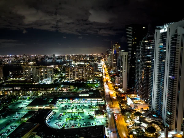 Foto Aérea Nocturna Ciudad Sunny Isles Beach — Foto de Stock