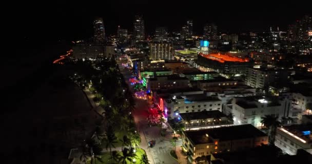Destination Aérienne Miami Beach Ocean Drive Avec Lumières Néon — Video