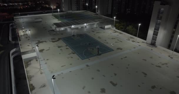 Drone Wideo Noc Koszykówka Gra Dachu — Wideo stockowe