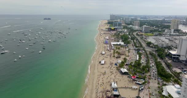 Aerial Establishing Clip Tortugas Music Festival Fort Lauderdale Beach — Stock Video