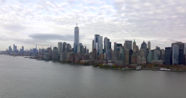 Luchtfoto Zijaanzicht Laterale Vlucht Manhattan New York Nyc — Stockvideo