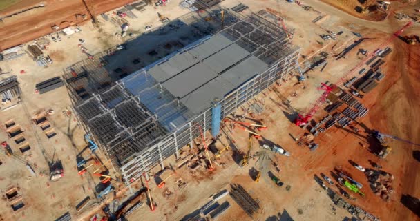 Aerial Static Video Industrial Construction Site Warehouse Development — Stock Video
