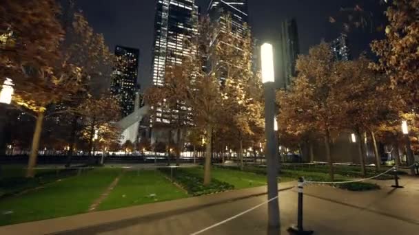 ナイト モーション ビデオ ツアー Ground Zero New York 11日に破壊された世界貿易センターの元財団 — ストック動画