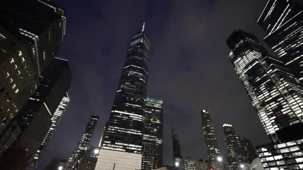 Rascacielos Ángulo Ascendente Panorámicos Nyc Manhattan — Vídeos de Stock