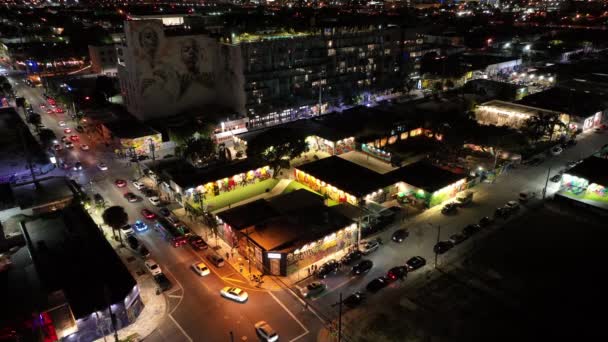 Nocna Scena Artystyczna Wynwood Miami Wideo Dronem Powietrznym — Wideo stockowe
