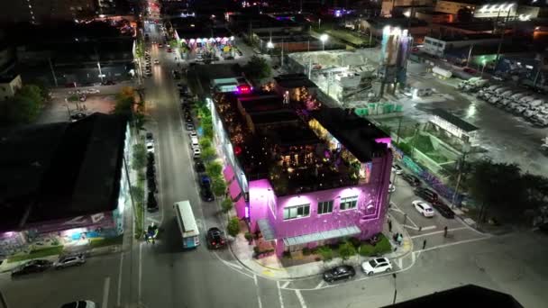Rooftop Lounge Party Wynwood Miami Aerial Video — Stock Video