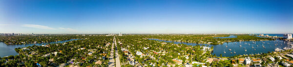 Aerial panorama Hollywood Boulevard Florida with coastal neighborhoods
