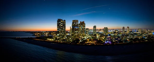 Flygande Skymning Panorama Miami South Beach — Stockfoto