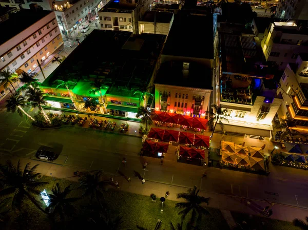 Légi Felvétel Neon Fények Ocean Drive Miami Beach — Stock Fotó