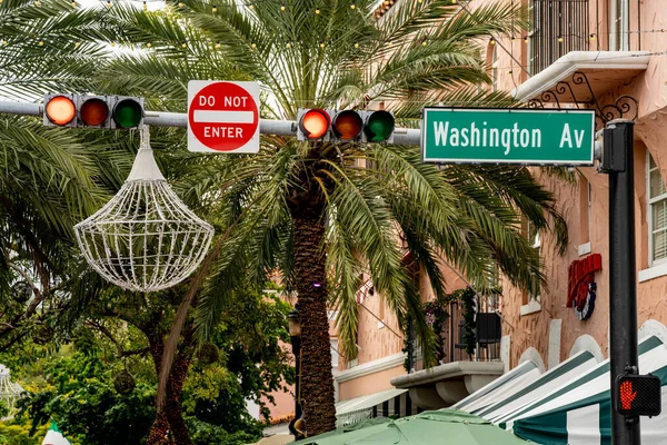 Miami Beach Estados Unidos Diciembre 2021 Washington Avenue Street Sign — Foto de Stock
