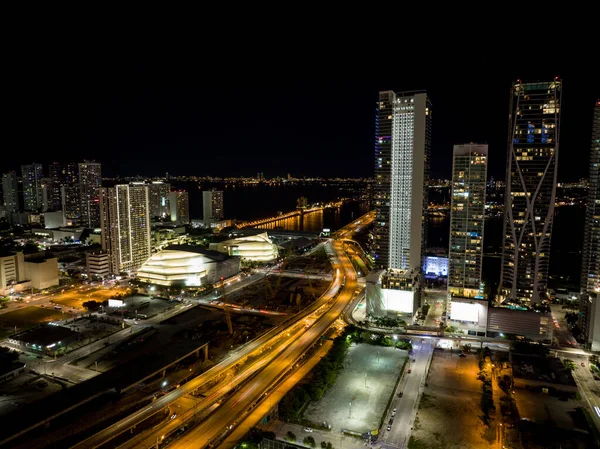 Downtown Miami Lange Blootstelling Nachts Foto — Stockfoto