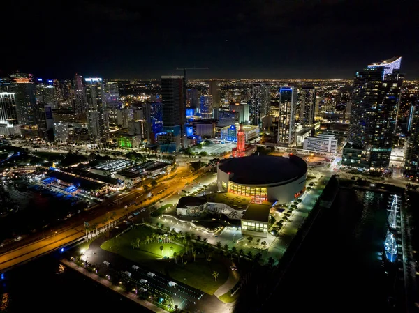 Miami Usa Листопада 2021 Aerial Night Photo Ftx Arena Downtown — стокове фото