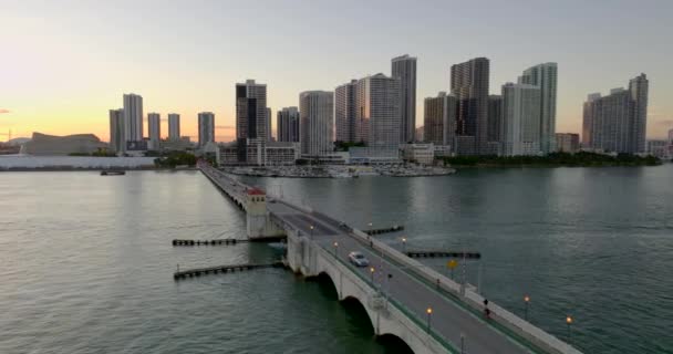 Miami Venetiaanse Causeway Met Geschilderde Groene Fietspaden — Stockvideo