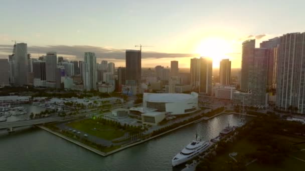 Εναέρια Ηλιοβασίλεμα Βίντεο Ftx Arena Miami Ηπα — Αρχείο Βίντεο