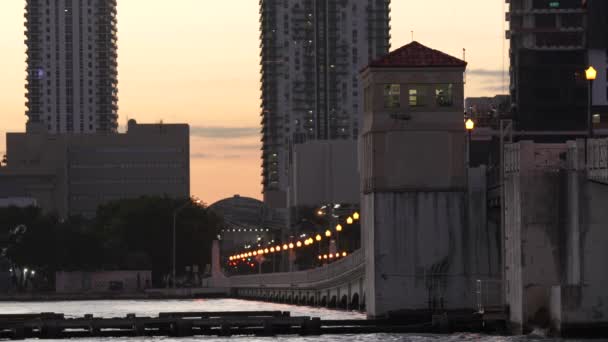 Venetianska Causeway Miami Vid Solnedgången — Stockvideo