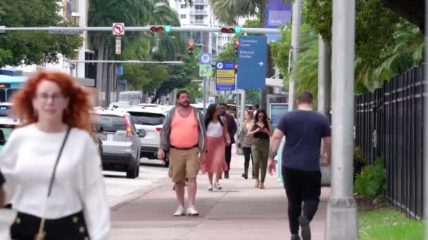 Folkmassor Människor Går Gatorna Vid Miami Beach Art Basel Convention — Stockvideo